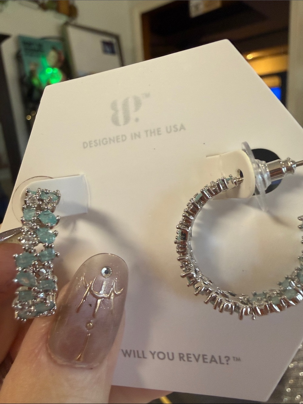 Aqua Crystal Hoop & Bar Earrings - Silver-Tone